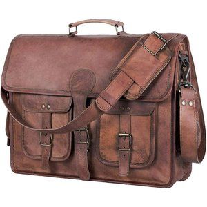 Leather Briefcase Laptop bag 18 inch Handmade Messenger Bags Best Satchel-Brown